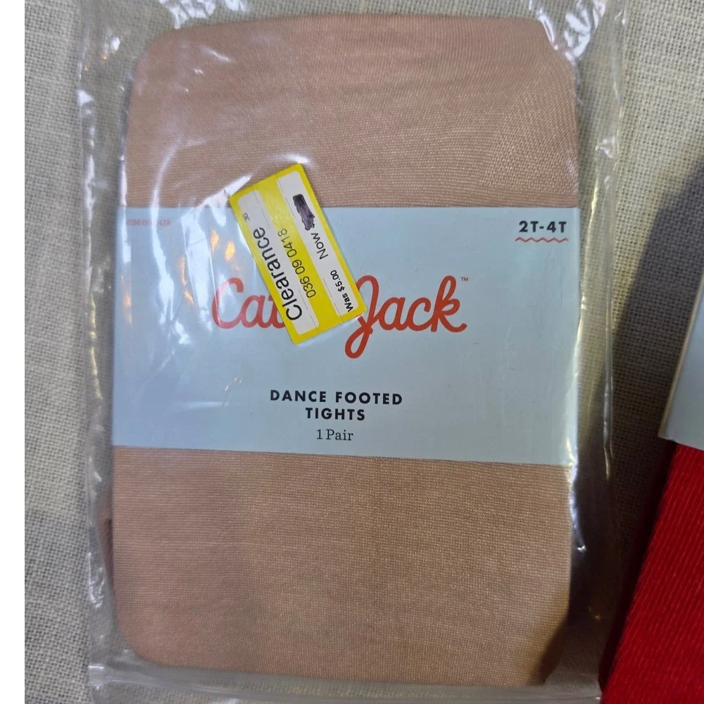 Cat & Jack Toddler Girls Tights Bundle Red Sweater Dance Footed Tan Brown 3pk
